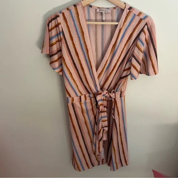 BCBGeneration Dress Womens Short Sleeve Riviera Stripe Wrap V-Neck Multicolor M - Picture 3 of 11